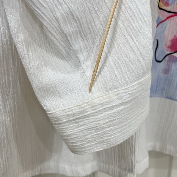 Drapers & Damons Womens Blouse L White Floral Crinkle Embroidery Beads See Notes - Picture 8 of 10